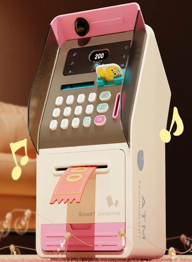 حصالة نقود موسيقية للأطفال على شكل خنزير مع بطاقة صراف آلي شخصية، مزودة بخاصية التعرف على الوجه (عبوة من قطعة واحدة) - لون وردي - Image 2